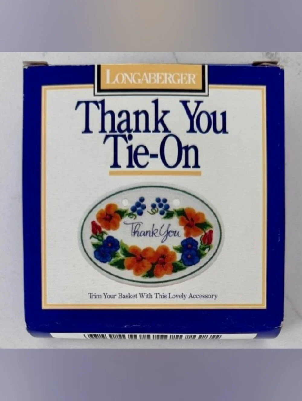 Longaberger Floral 'Thank You' Ceramic Pendant with Green Ribbon